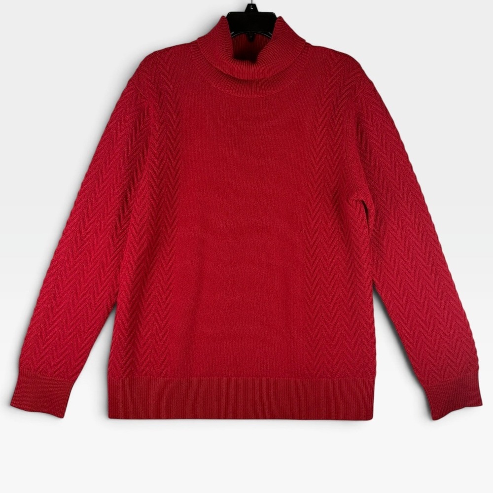 Orvis Turtleneck Sweater 100% Cashmere Womens L Red Chevron Knit NWOT